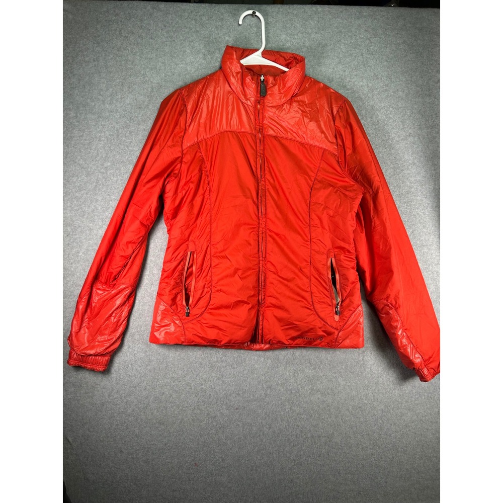 Merrell Womens M Puffer Jacket Red Full Zip Lightweight Insulated Mock Neck
